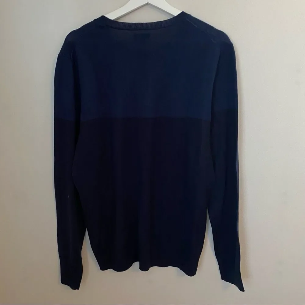 Apt. 9 Sweater Crewneck Long Sleeve Color Block Navy Blue Knit Wool Casual Comfy